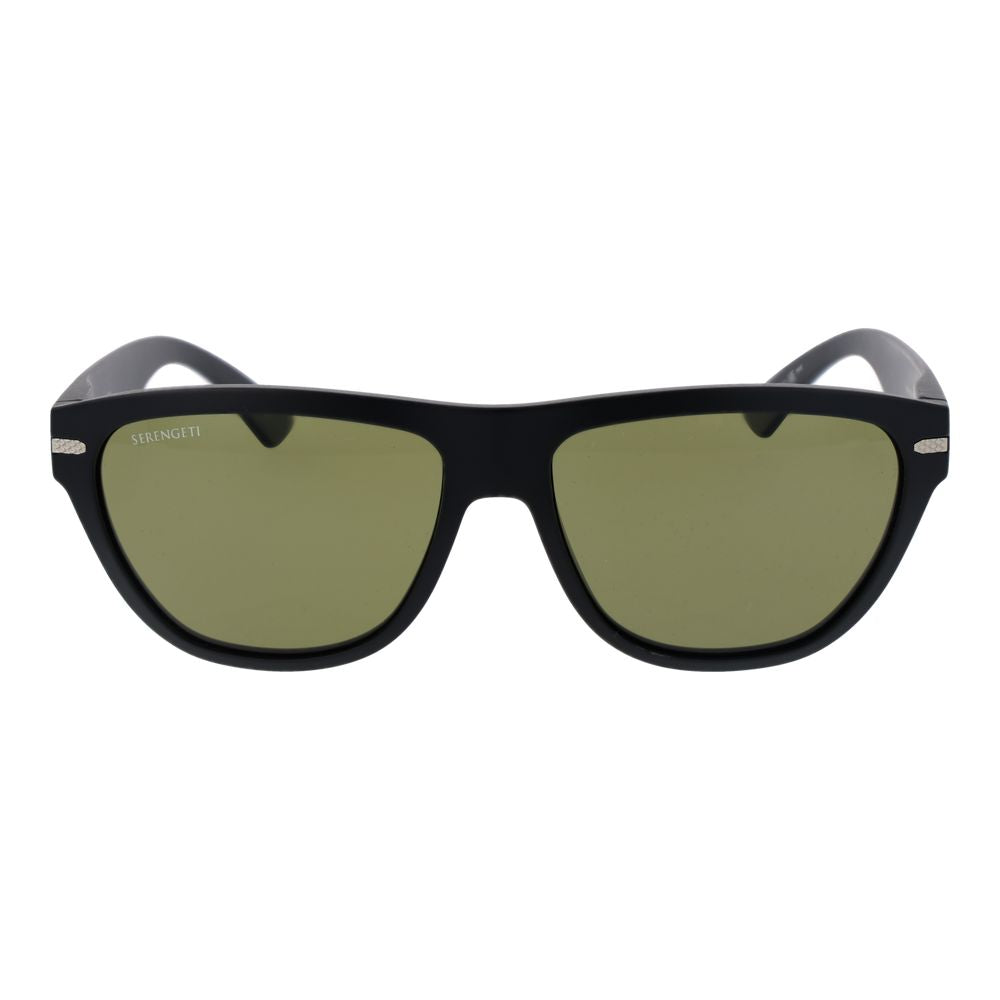 This Sunglasses by Serengeti for unisex in eco-nylon black presents a sumptuous silhouette, showcasing a sumptuous rectangle full-rim frame design in black coloured frame and high-performance polarized category-3-dark-tint lens.