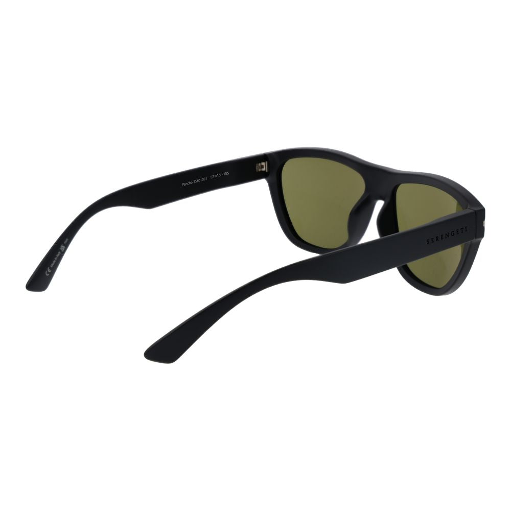 Sunglasses by Serengeti for unisex in eco-nylon and black presents a sumptuous silhouette, featuring black coloured frame and rectangle full-rim frame design with polarized category-3-dark-tint lens for a sumptuous look.