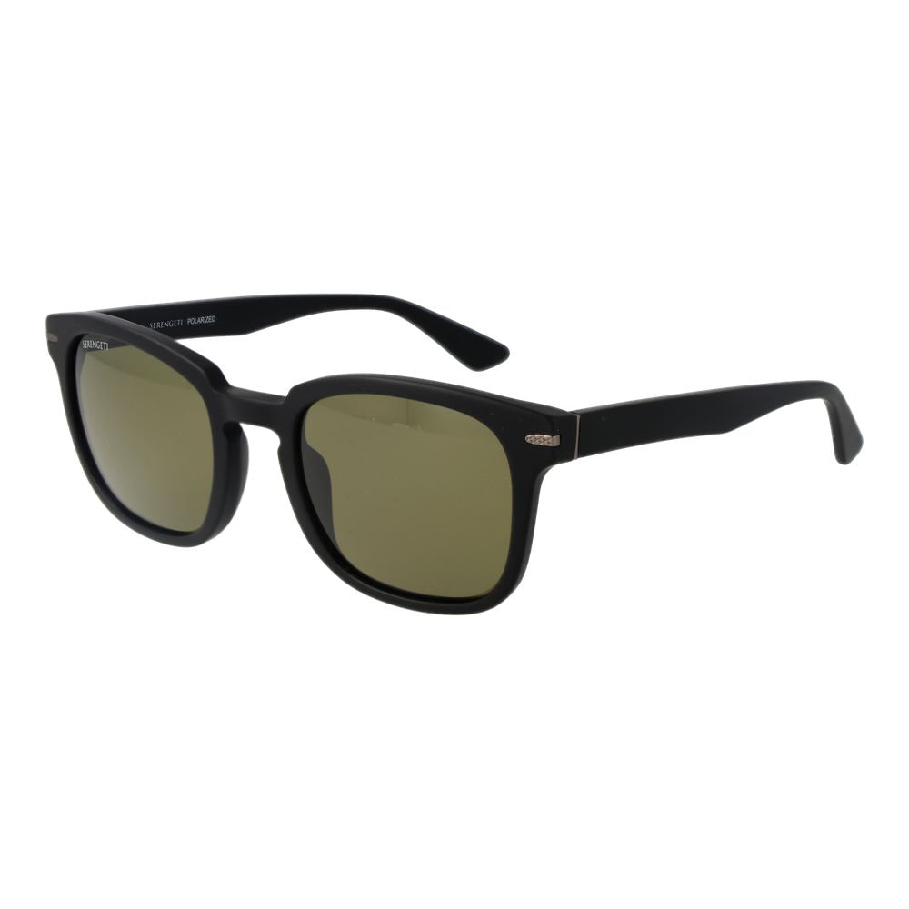 Sunglasses by Serengeti for unisex in acetate black showcases a ethereal silhouette, featuring black coloured frame rectangle full-rim frame design with polarized category-3-dark-tint lens for a ethereal finish.