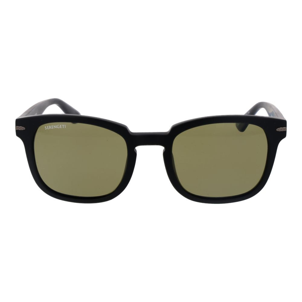 Sunglasses by Serengeti for unisex in acetate black features an ethereal rectangle full-rim frame design with black coloured frame frames and polarized category-3-dark-tint lens for a ethereal finish.