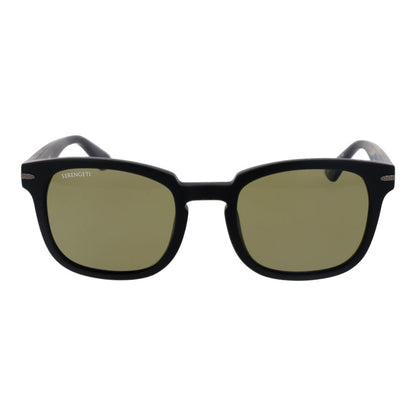 Sunglasses by Serengeti for unisex in acetate black features an ethereal rectangle full-rim frame design with black coloured frame frames and polarized category-3-dark-tint lens for a ethereal finish.