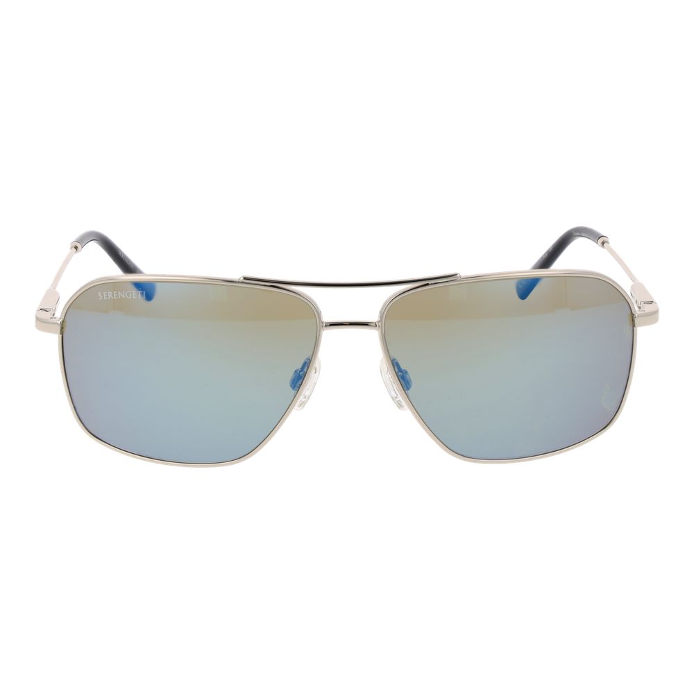 Sunglasses by Serengeti for men in metal silver features a sumptuous silhouette, showcasing a sumptuous aviator full-rim frame design in silver coloured frame with high-performance photochromatic polarized category-2-medium-tint lens.