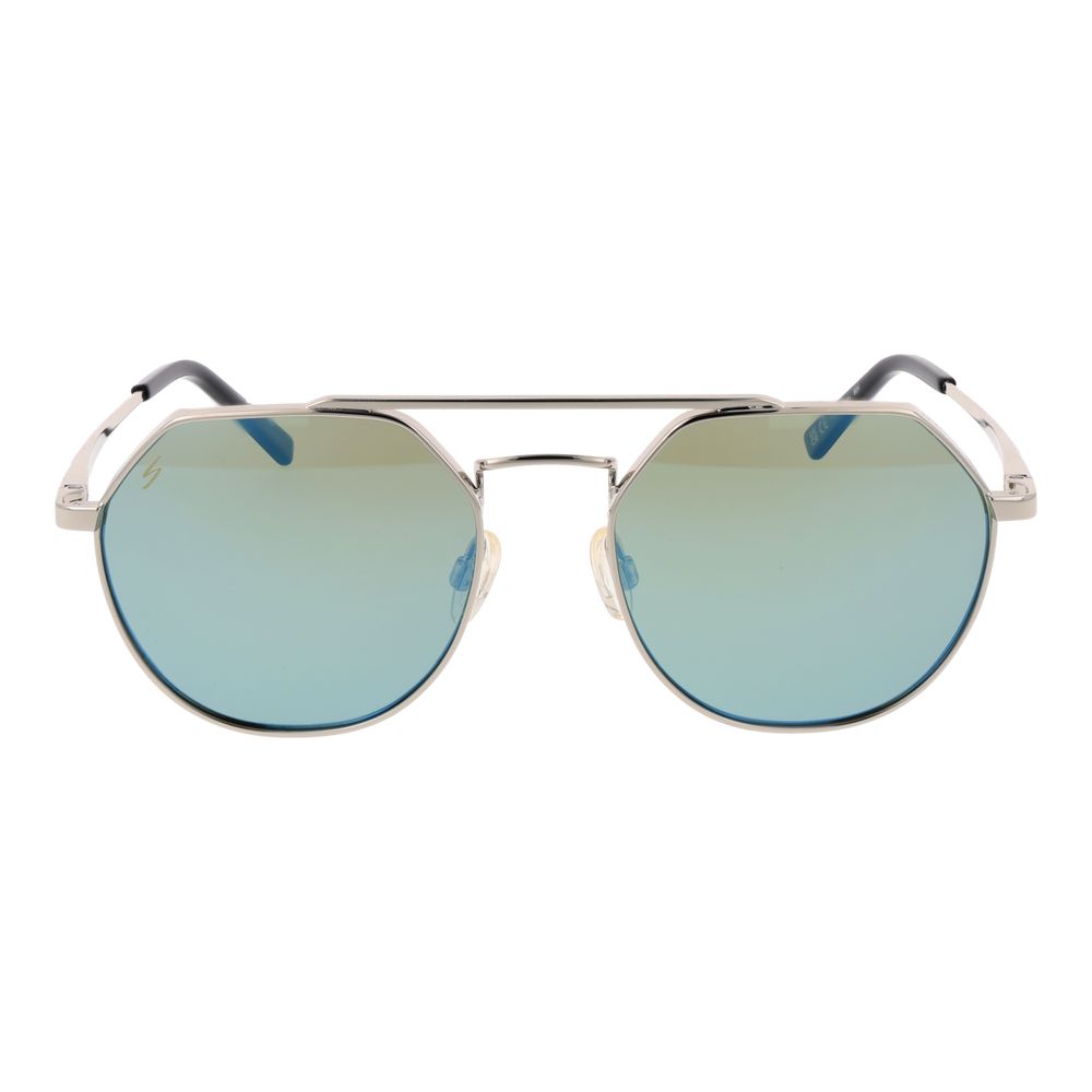 Sunglasses by Serengeti for unisex in metal and silver featuring an opulent aviator full-rim frame design with a sophisticated silver coloured frame finish and high-performance polarized mirrored category-2-medium-tint lens.