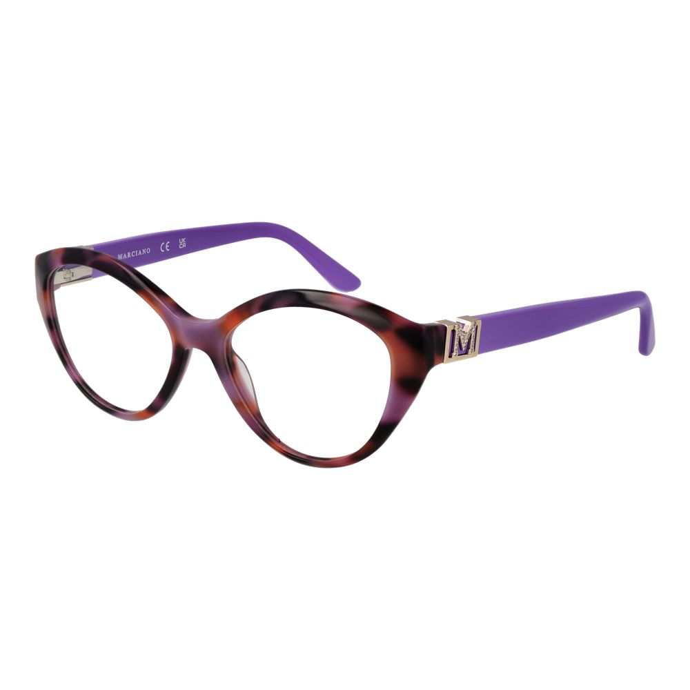 Eyeglasses Frames by Marciano by Guess for women in acetate purple showcases a reflective silhouette, artfully incorporating a sophisticated purple coloured frame with a distinct full-frame frame design.