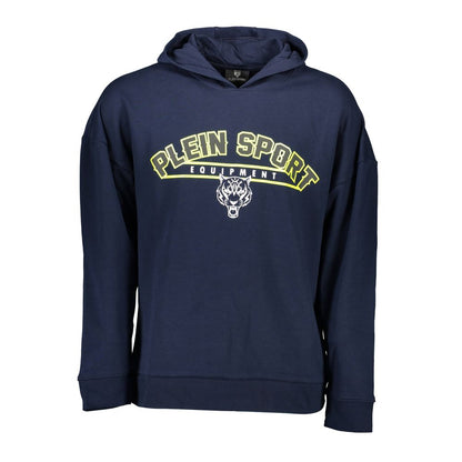 Hooded Sweatshirt Sweater by Plein Sport for men in cotton blue showcases an masterful silhouette, artfully detailed with a masterful hooded neckline and for a sophisticated, premium finish.