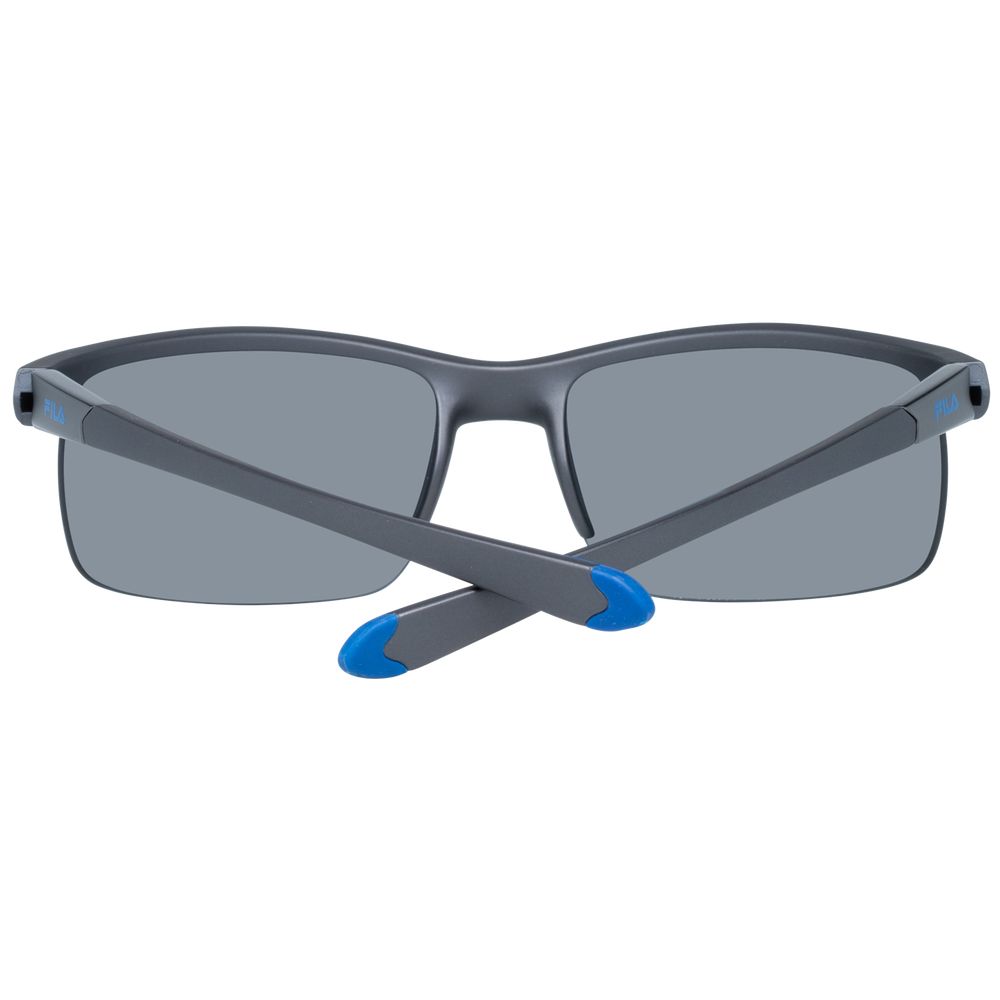 Sunglasses by Fila for men in and black presents a sumptuous silhouette, featuring black coloured frame and rectangle frame design with non-polarized category-3-dark-tint lens for a sumptuous look.