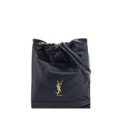 Shoulder Bucket Bag by Saint Laurent for women in lambskin leather black, signature & patchwork features an effortlessly chic silhouette with a secure drawstring, ample , and versatile shoulder-strap & adjustable-strap for effortlessly chic everyday luxury.