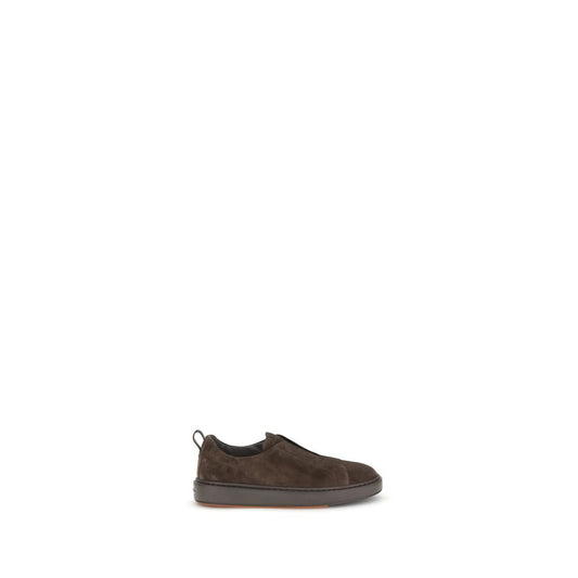 Sneakers by Santoni for men in bos taurus calf suede leather brown presents a sumptuous silhouette from the Men's Low Top Slip On Bos Taurus Calf Suede Leather Sneakers collection, showcasing a sumptuous low-top slip-on style for an elevated aesthetic.