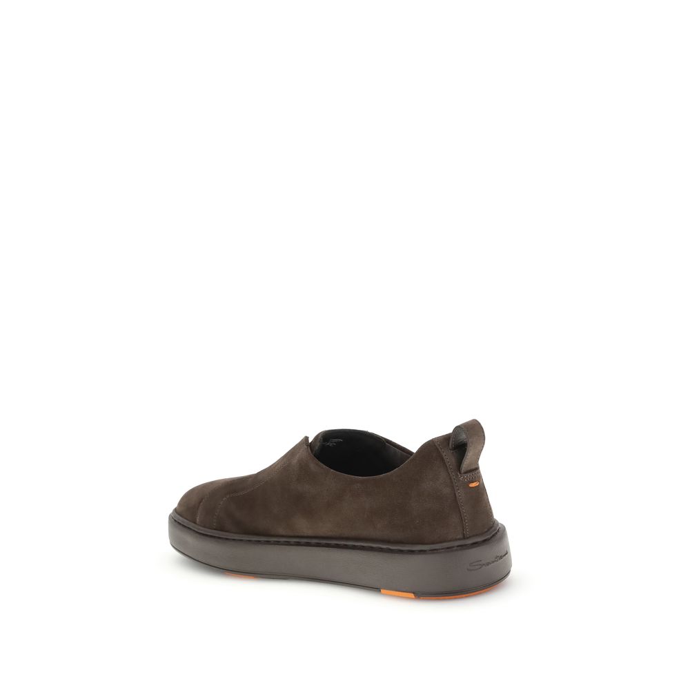 Sneakers by Santoni for men in bos taurus calf suede leather brown features an sumptuous silhouette, showcasing the premium Men's Low Top Slip On Bos Taurus Calf Suede Leather Sneakers in a sumptuous low-top slip-on style that offers a sumptuous finish for refined style.