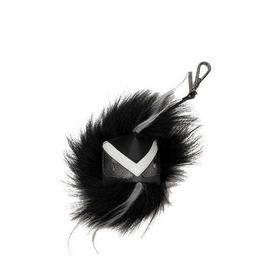 Keychain by Fendi for men in leather black, featuring an sculptural design with details in and .