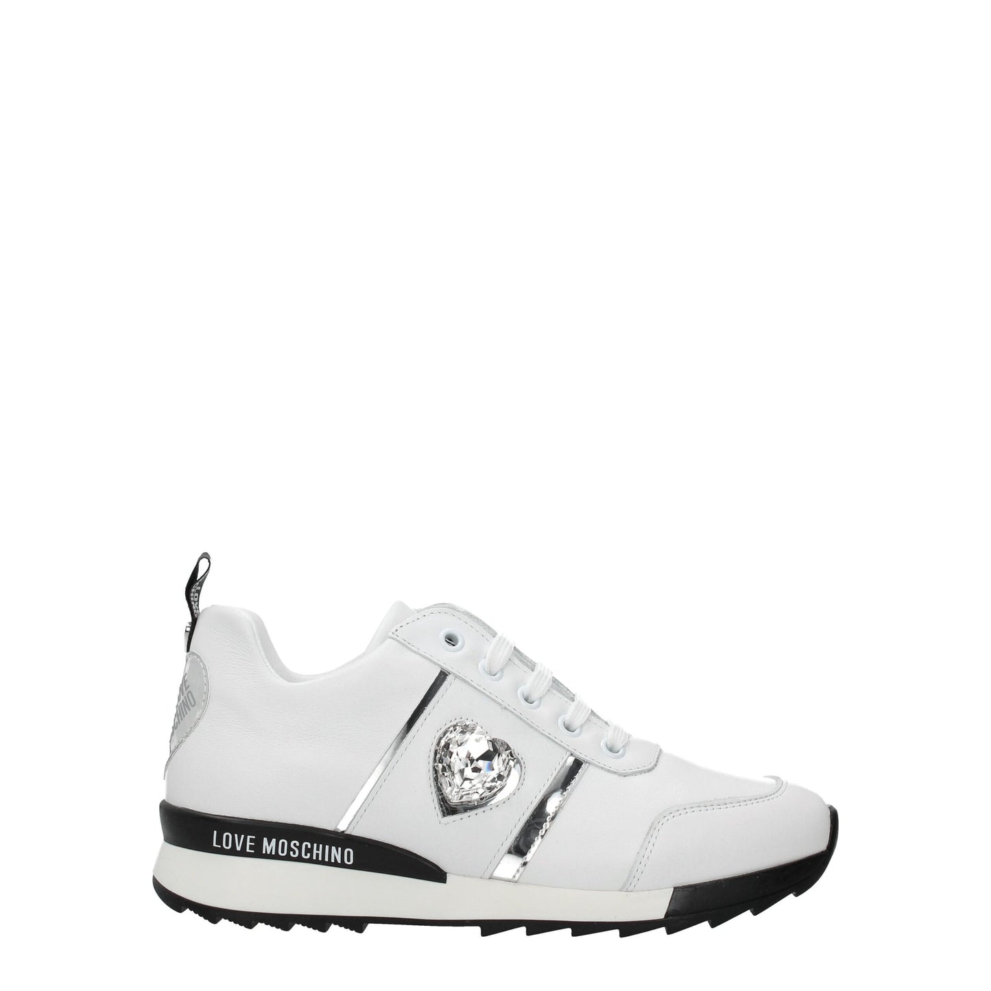 Sneakers by Love Moschino for women in leather & rubber white features a chic design, perfectly showcasing the chic fashion style of this Women's Fashion Leather & Rubber Sneakers.
