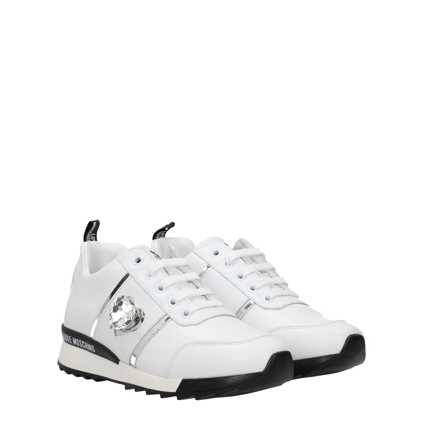 Sneakers by Love Moschino for women in leather & rubber white features an fashionable silhouette, showcasing the premium Women's Fashion Leather & Rubber Sneakers in a fashionable fashion style that offers a fashionable finish for refined style.