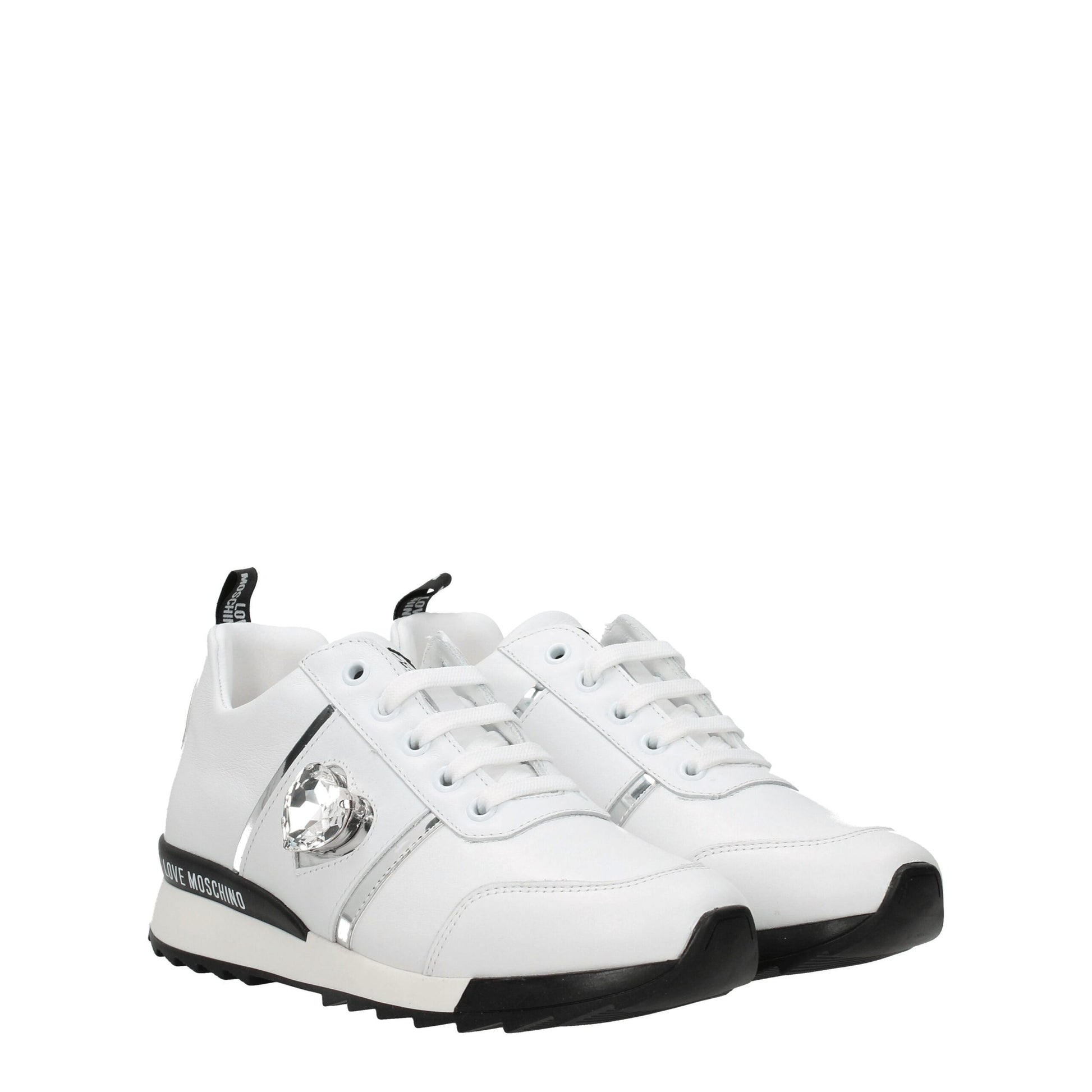 Sneakers by Love Moschino for women in leather & rubber white features an fashionable silhouette, showcasing the premium Women's Fashion Leather & Rubber Sneakers in a fashionable fashion style that offers a fashionable finish for refined style.