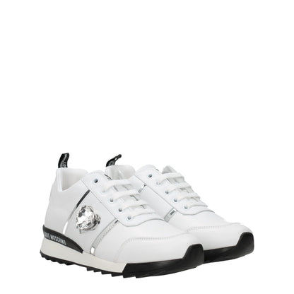 Sneakers by Love Moschino for women in leather & rubber white features an fashionable silhouette, showcasing the premium Women's Fashion Leather & Rubber Sneakers in a fashionable fashion style that offers a fashionable finish for refined style.