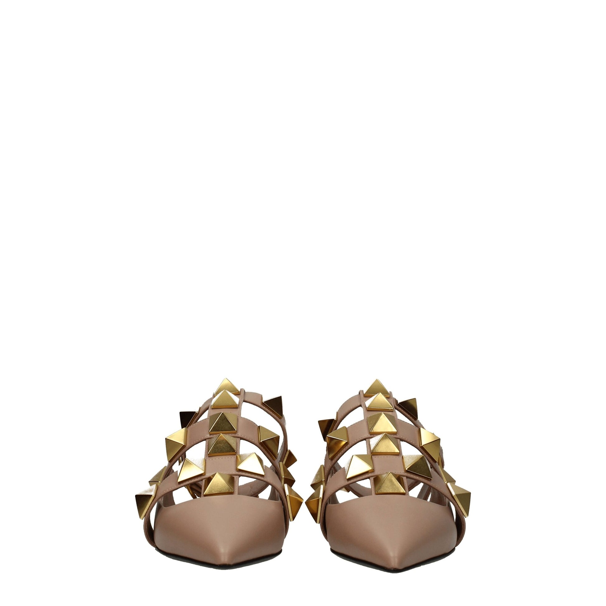 Flat Sandals by Valentino Garavani for women in leather and gold, pink & rose presents a captivating silhouette, showcasing the signature style of the Women's Leather Flat Sandals with a captivating flat and captivating .