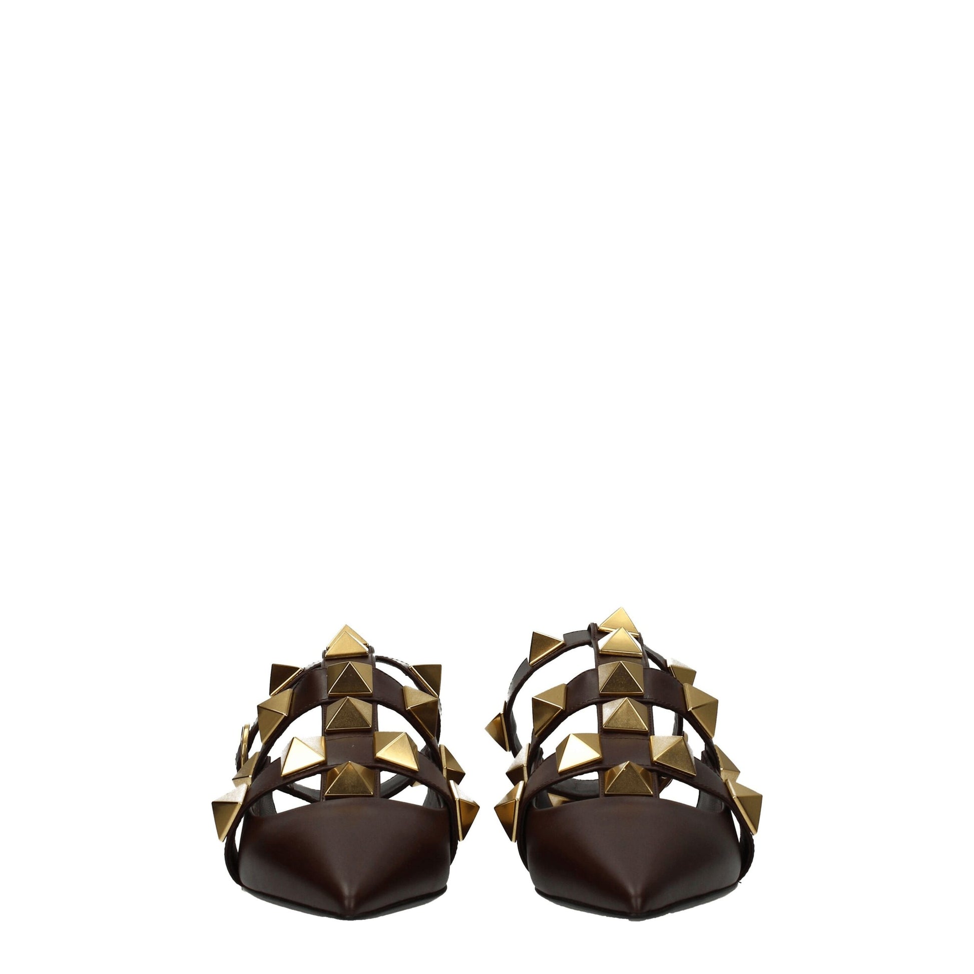 Flat Sandals by Valentino Garavani for women in leather brown & gold features an effortlessly chic silhouette from the Women's Leather Flat Sandals collection, showcasing a effortlessly chic flat and elegant .