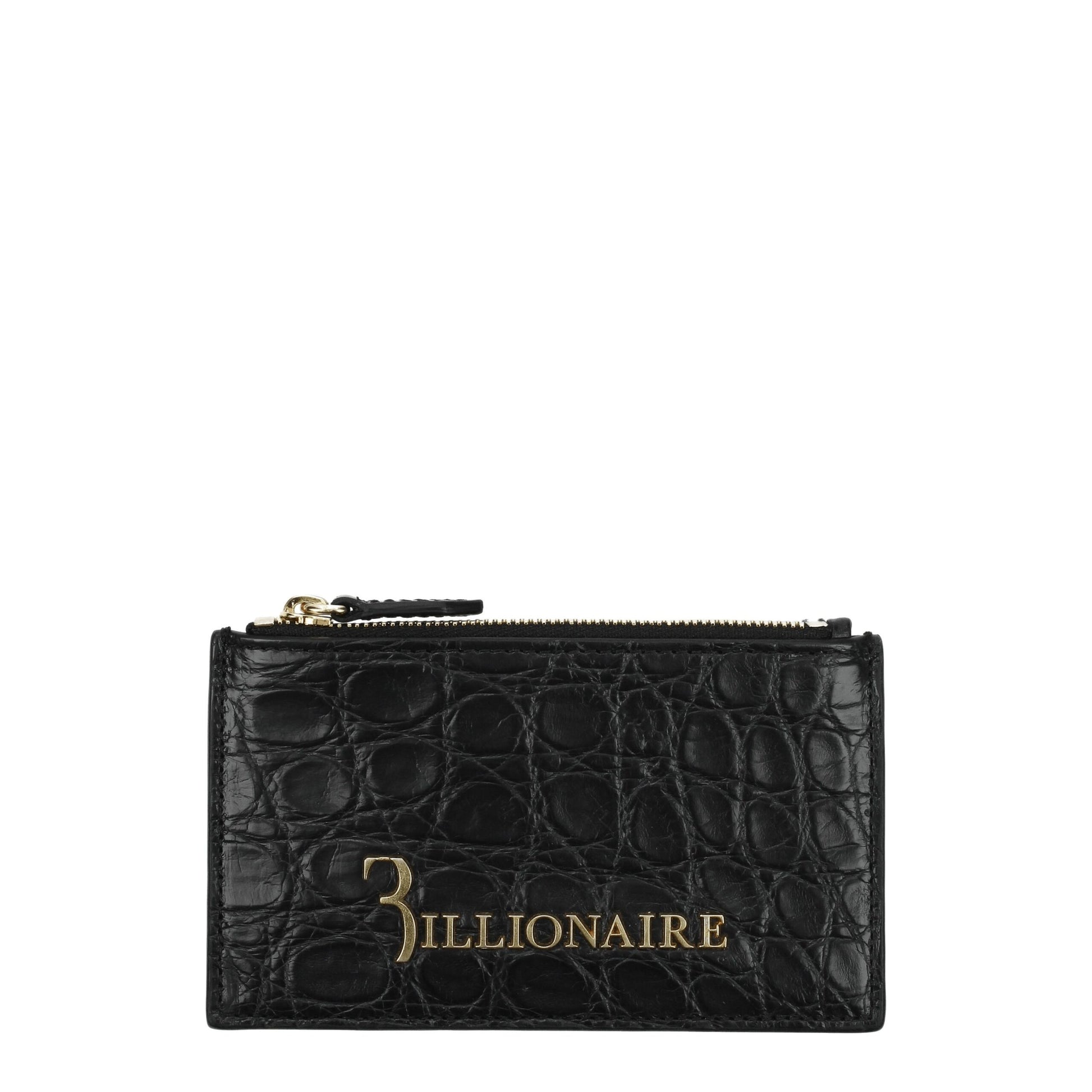Cardholder Wallet by Billionaire Italian Couture for men in caiman & crocodile leather black & gold showcases a refined silhouette, artfully capturing the essence of the refined Caiman & Crocodile Leather Cardholder Wallet design with functional card-organization.