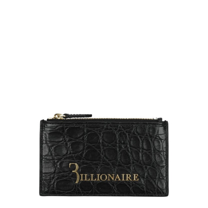 Cardholder Wallet by Billionaire Italian Couture for men in caiman & crocodile leather black & gold showcases a refined silhouette, artfully capturing the essence of the refined Caiman & Crocodile Leather Cardholder Wallet design with functional card-organization.