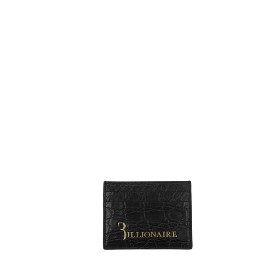 Cardholder Wallet by Billionaire Italian Couture for men in caiman & crocodile leather black & gold showcases a discerning silhouette, artfully capturing the essence of Caiman & Crocodile Leather Cardholder Wallet with its functional card-organization.