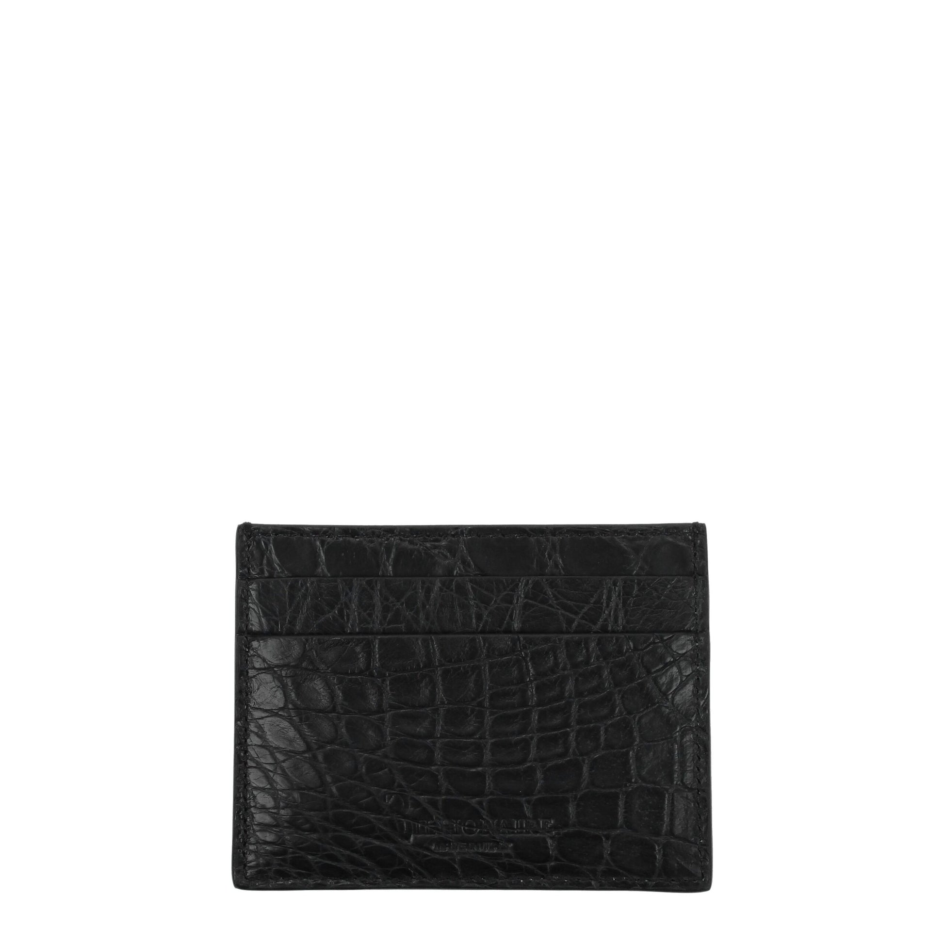Cardholder Wallet by Billionaire Italian Couture for men in caiman & crocodile leather black & gold presents a refined silhouette, artfully capturing the essence of the Caiman & Crocodile Leather Cardholder Wallet design with sophisticated card-organization for a refined look.