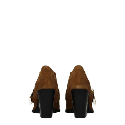 High-Heel Ankle Boots by Versace Jeans for women in suede leather & rubber brown & gold showcases a ergonomic silhouette from the Women's Suede Leather & Rubber High-Heel Ankle Boots collection, featuring a ergonomic 8-5-cm-heel high-heel and a ergonomic round toe style.