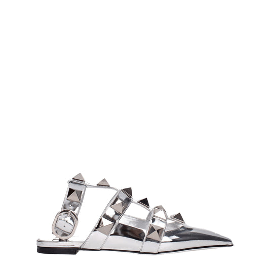 Flat Sandals by Valentino Garavani for women in patent leather gray & silver features an effortlessly chic silhouette from the Women's Patent Leather Flat Sandals collection, showcasing a effortlessly chic flat and elegant .