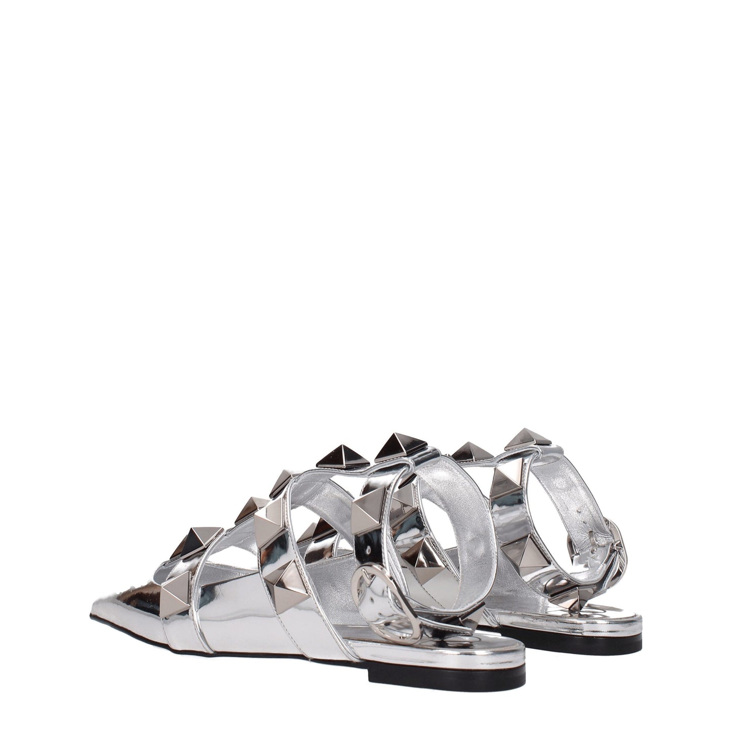 Flat Sandals by Valentino Garavani for women in patent leather gray & silver features an statuesque Women's Patent Leather Flat Sandals silhouette with a refined flat and elegant .