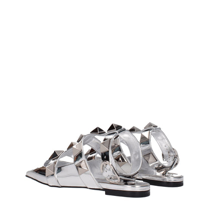 Flat Sandals by Valentino Garavani for women in patent leather gray & silver features an statuesque Women's Patent Leather Flat Sandals silhouette with a refined flat and elegant .