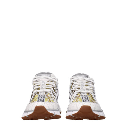 Sneakers by Versace for women in leather & rubber gray & white features an fashionable silhouette, showcasing the premium Women's Fashion Leather & Rubber Sneakers in a fashionable fashion style that offers a fashionable finish for refined style.