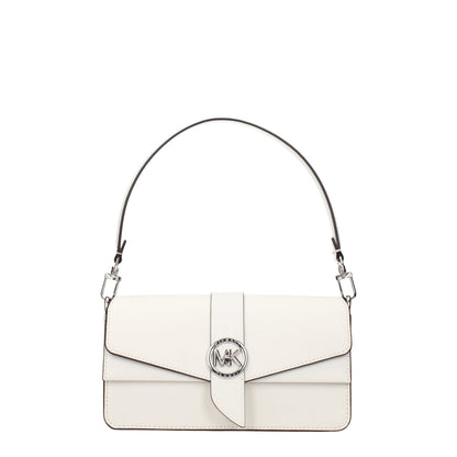 Medium Handbag by Michael Kors for women in leather silver & white presents a ornamental silhouette, showcasing a secure turn-lock, ample built-in-compartments, external-pockets & internal-pockets, and versatile shoulder-strap, adjustable-strap & handle for a ornamental finish.