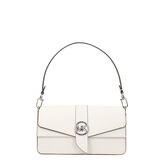 Medium Handbag by Michael Kors for women in leather silver & white presents a ornamental silhouette, showcasing a secure turn-lock, ample built-in-compartments, external-pockets & internal-pockets, and versatile shoulder-strap, adjustable-strap & handle for a ornamental finish.