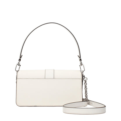This Medium Handbag by Michael Kors for women in leather and silver & white presents a sculptural silhouette featuring a secure turn-lock, ample built-in-compartments, external-pockets & internal-pockets, and versatile shoulder-strap, adjustable-strap & handle for a sculptural finish.