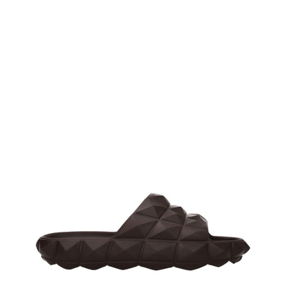Mid-Heel Clogs Sandals by Valentino Garavani for men in cotton & rubber brown presents a sculptural silhouette, showcasing the Men's Cotton & Rubber Mid-Heel Clogs Sandals design with a sculptural 4-cm-heel mid-heel and open toe style for a premium look.