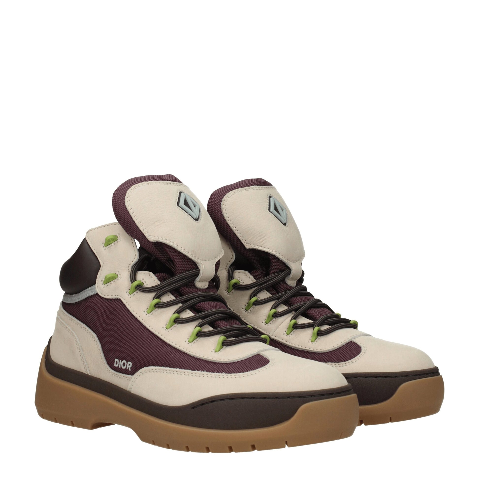 Mid-Heel Lace-Up Ankle Boots by Christian Dior for men in suede leather & rubber beige & brown features an dynamic silhouette, showcasing the dynamic Men's Suede Leather & Rubber Mid-Heel Lace-Up Ankle Boots design with its distinctive 4-5-cm-heel mid-heel and elegant round toe style.