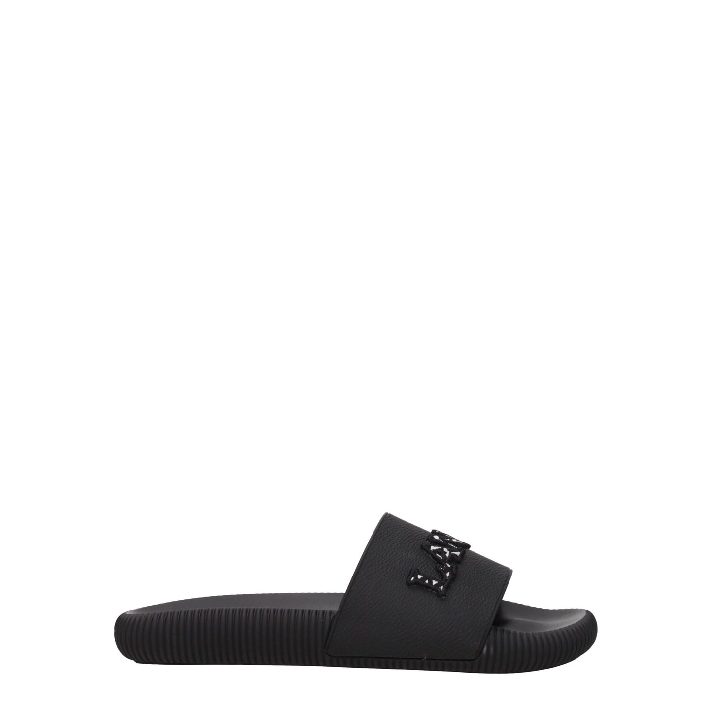 Flat Clogs Sandals by Lanvin for women in cotton & rubber black showcases a sculptural silhouette as Women's Cotton & Rubber Flat Clogs Sandals, defined by a sculptural flat and sculptural open toe style for a sculptural look.