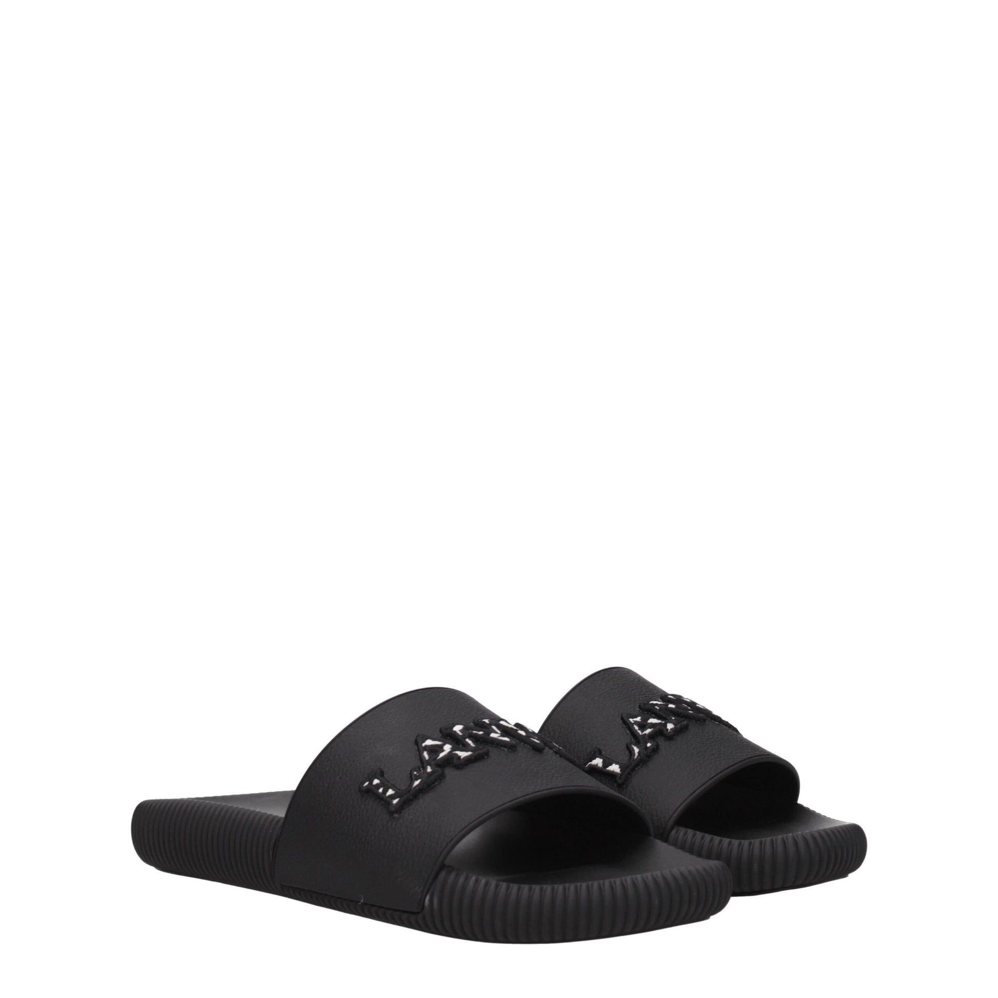 Flat Clogs Sandals by Lanvin for women in cotton & rubber black features an exquisite silhouette, showcasing the exquisite Women's Cotton & Rubber Flat Clogs Sandals with a flat and open toe style.