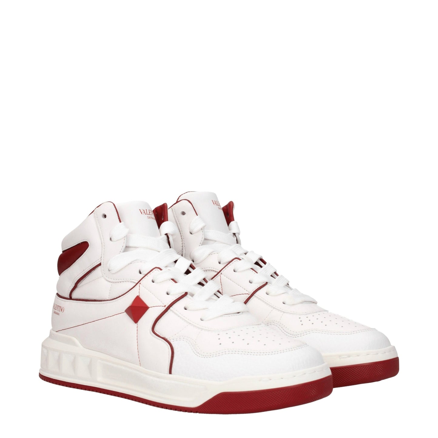 Sneakers by Valentino Garavani for men in leather & rubber red & white features an versatile design from the Men's High Top Leather & Rubber Sneakers collection, highlighting a versatile high-top style for a premium, high-fashion look.