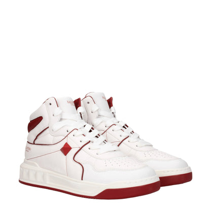 Sneakers by Valentino Garavani for men in leather & rubber red & white features an versatile design from the Men's High Top Leather & Rubber Sneakers collection, highlighting a versatile high-top style for a premium, high-fashion look.