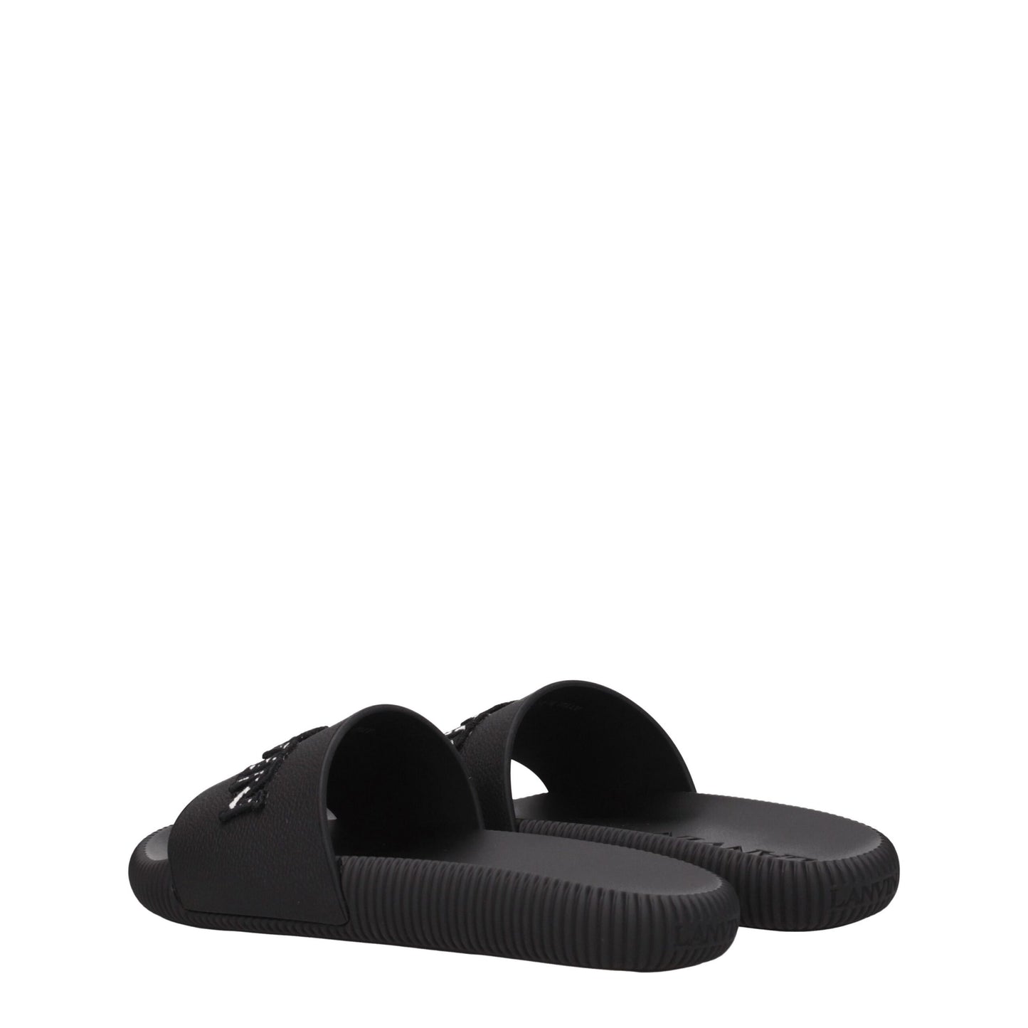 Flat Clogs Sandals by Lanvin for women in cotton & rubber black presents a sculptural silhouette, showcasing the Women's Cotton & Rubber Flat Clogs Sandals design with a sculptural flat and open toe style for a premium look.