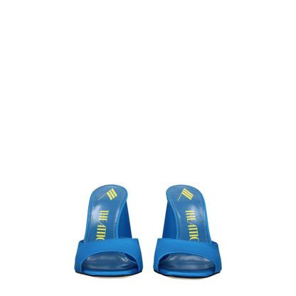 High-Heel Sandals by The Attico for women in leather & satin light-blue & turquoise showcases a sculptural silhouette as Women's Leather & Satin High-Heel Sandals, defined by a sculptural high-heel 10-5-cm-heel and sculptural open toe style for a sculptural look.