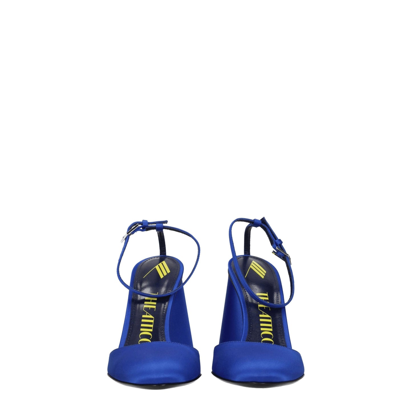 High-Heel Sandals by The Attico for women in leather & satin and blue presents a captivating silhouette, showcasing the signature style of the Women's Leather & Satin High-Heel Sandals with a captivating high-heel 10-5-cm-heel and captivating round toe style.