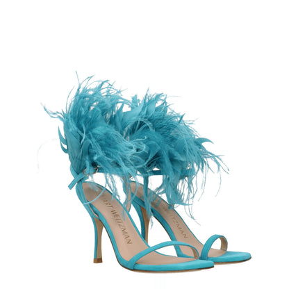 High-Heel Sandals by Stuart Weitzman for women in suede leather green presents a sculptural silhouette, showcasing the Women's Suede Leather High-Heel Sandals design with a sculptural high-heel 10-cm-heel and open toe style for a premium look.
