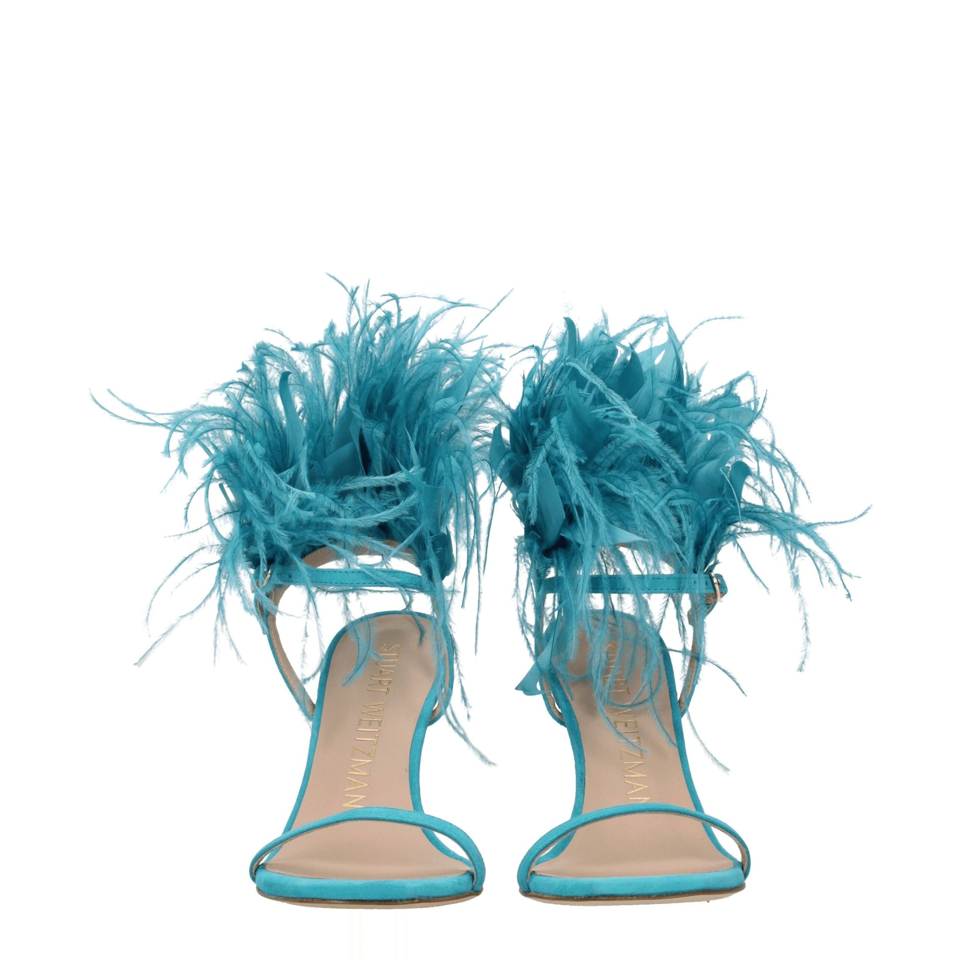 High-Heel Sandals by Stuart Weitzman for women in suede leather green features an effortlessly chic silhouette from the Women's Suede Leather High-Heel Sandals collection, showcasing a effortlessly chic high-heel 10-cm-heel and elegant open toe style.
