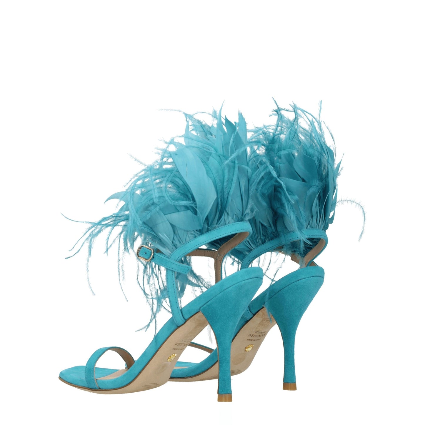 High-Heel Sandals by Stuart Weitzman for women in suede leather green features an exquisite silhouette, showcasing the exquisite Women's Suede Leather High-Heel Sandals with a high-heel 10-cm-heel and open toe style.