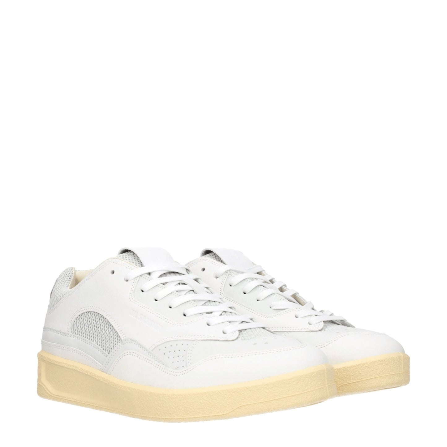 Sneakers by Jil Sander for men in leather gray, light-grey & white features an fashionable silhouette, showcasing the premium Men's Fashion Leather Sneakers in a fashionable fashion style that offers a fashionable finish for refined style.