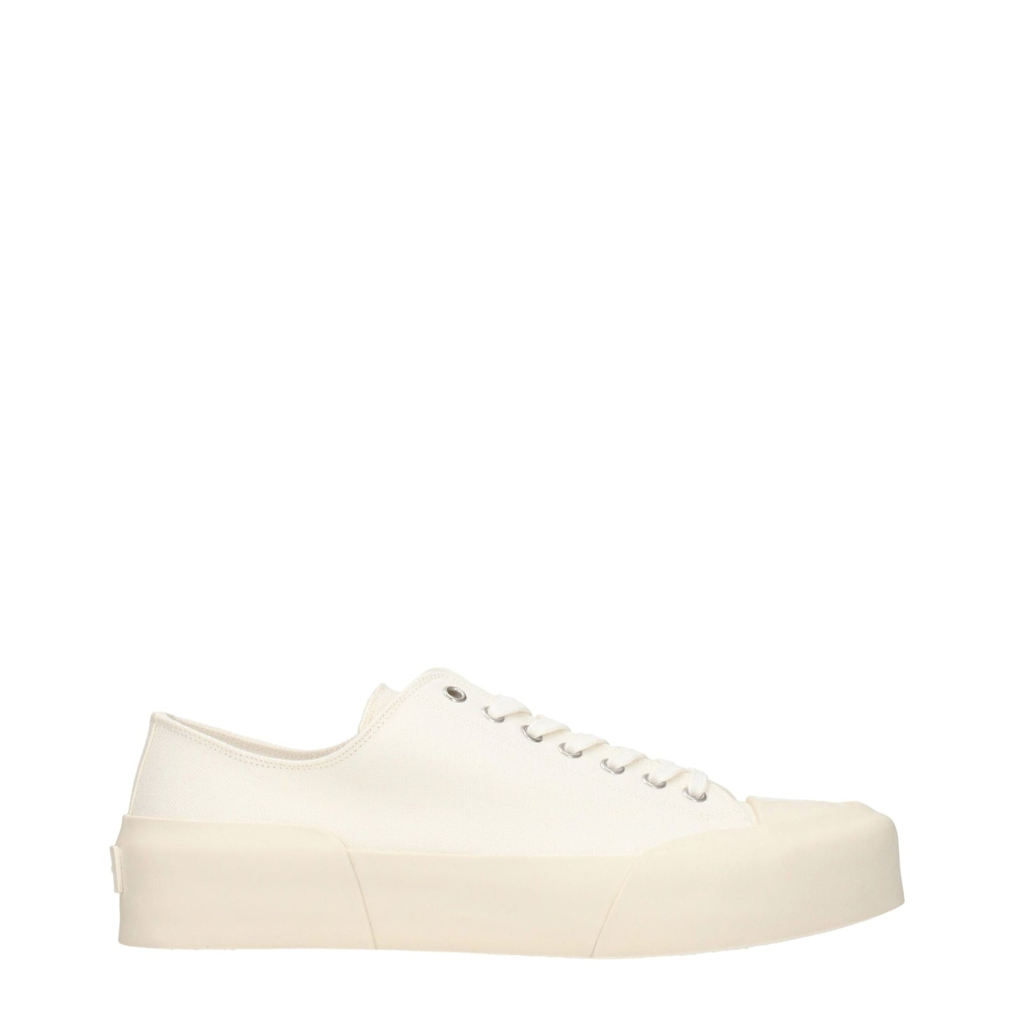 Sneakers by Jil Sander for men in rubber & fabric beige & ivory presents a sumptuous silhouette, artfully capturing the essence of the Men's Low Top Rubber & Fabric Sneakers with its sumptuous low-top style design.