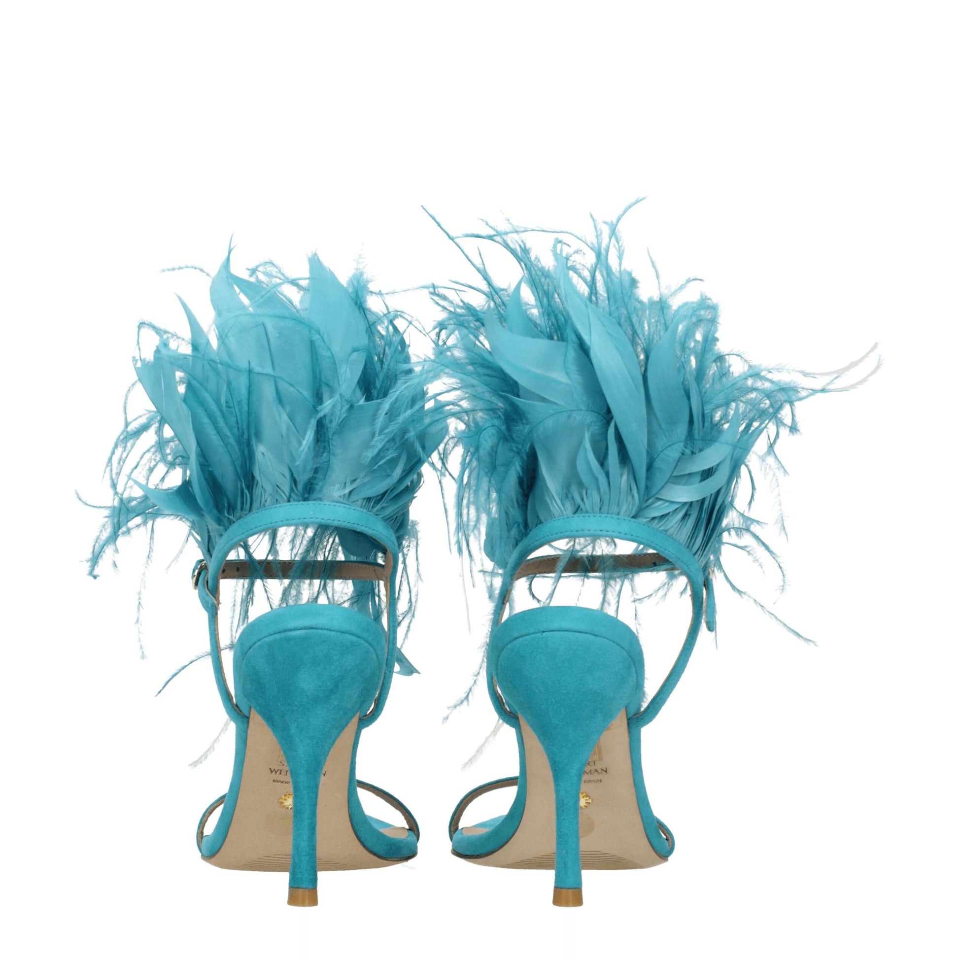 High-Heel Sandals by Stuart Weitzman for women in suede leather and green presents a captivating silhouette, showcasing the signature style of the Women's Suede Leather High-Heel Sandals with a captivating high-heel 10-cm-heel and captivating open toe style.