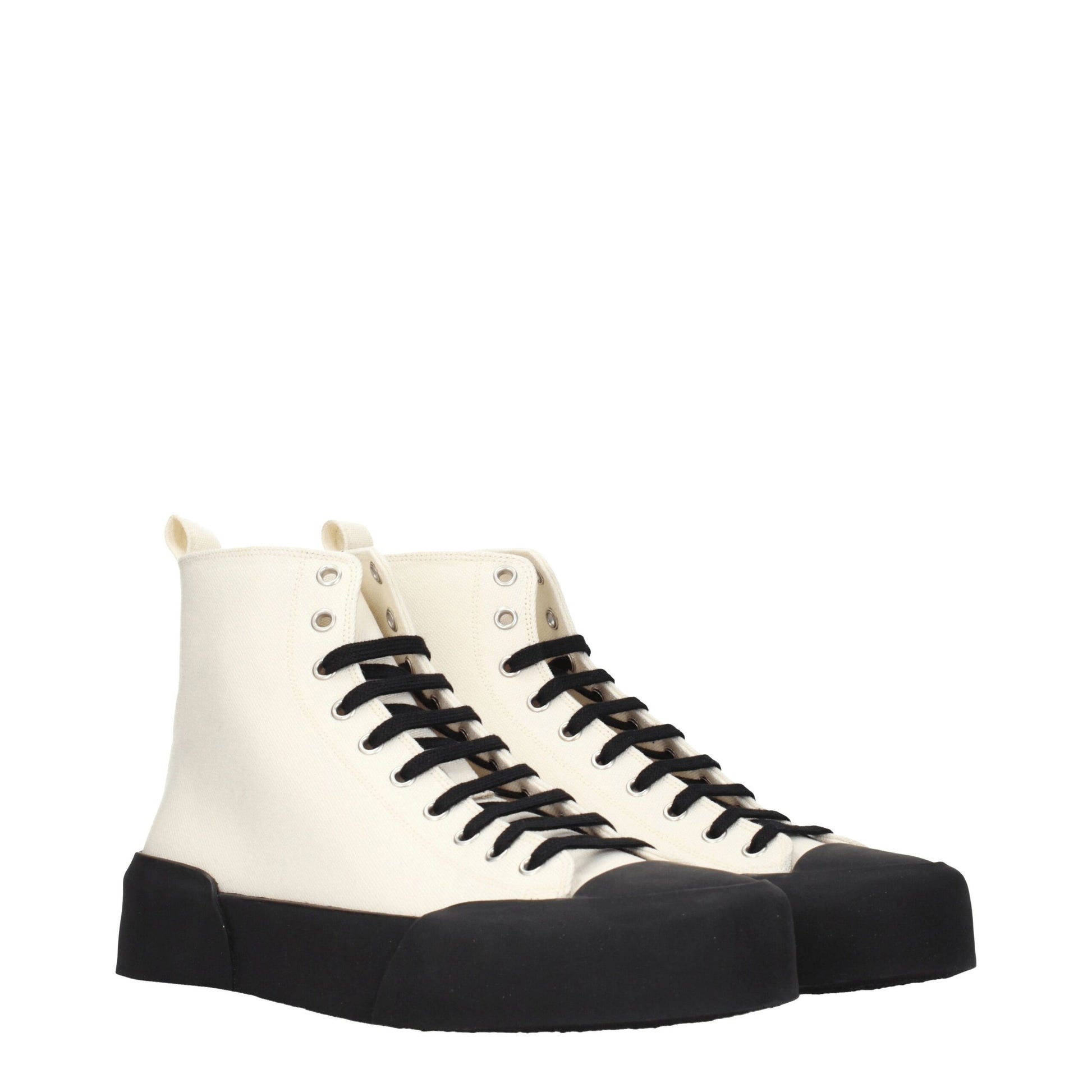 Sneakers by Jil Sander for men in rubber & fabric beige & black presents a impeccable silhouette as Men's Fashion Rubber & Fabric Sneakers, expertly defined by a impeccable fashion style for a impeccable, high-fashion look.