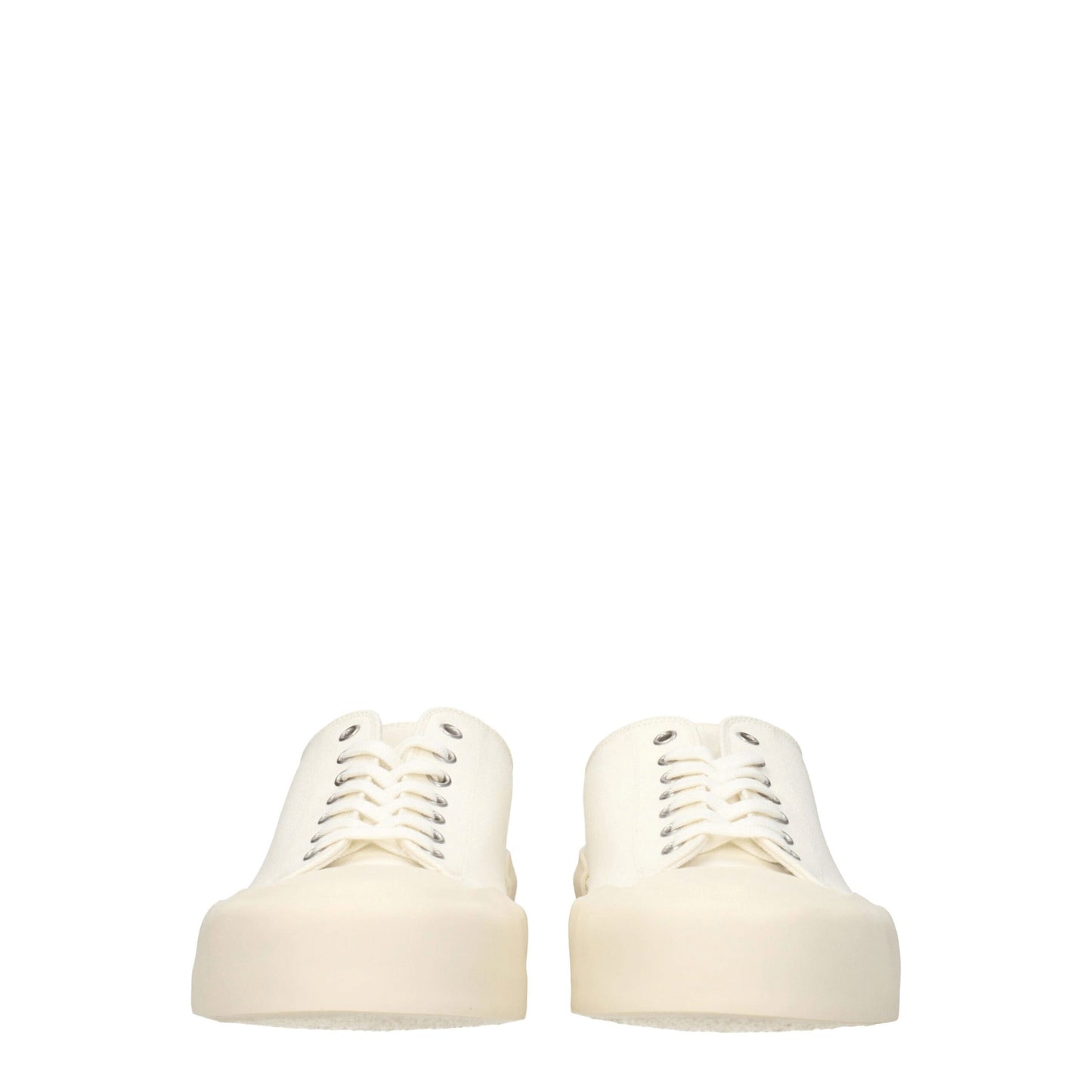 Sneakers by Jil Sander for men in rubber & fabric beige & ivory presents a sumptuous silhouette, artfully capturing the essence of the Men's Low Top Rubber & Fabric Sneakers with its sumptuous low-top style design.