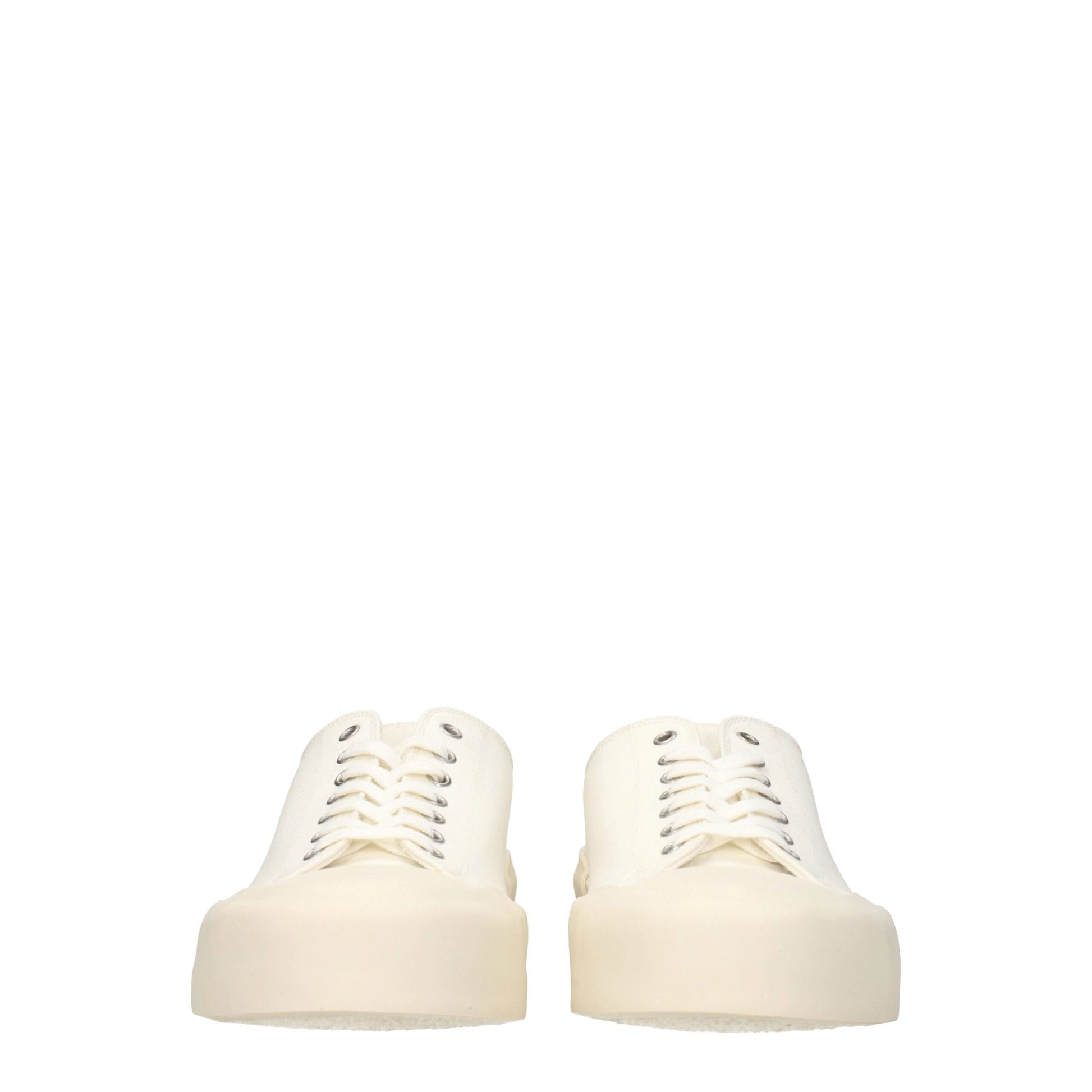 Sneakers by Jil Sander for men in rubber & fabric beige & ivory presents a sumptuous silhouette, artfully capturing the essence of the Men's Low Top Rubber & Fabric Sneakers with its sumptuous low-top style design.